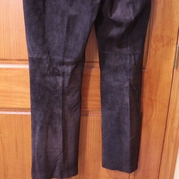 Isda & Co Dark Brown Suede Leather Pants 12 - Straight Leg Boho Trousers - Picture 7 of 11